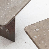 Set of 3 square, fossil marble coffee tables, 1970’s design