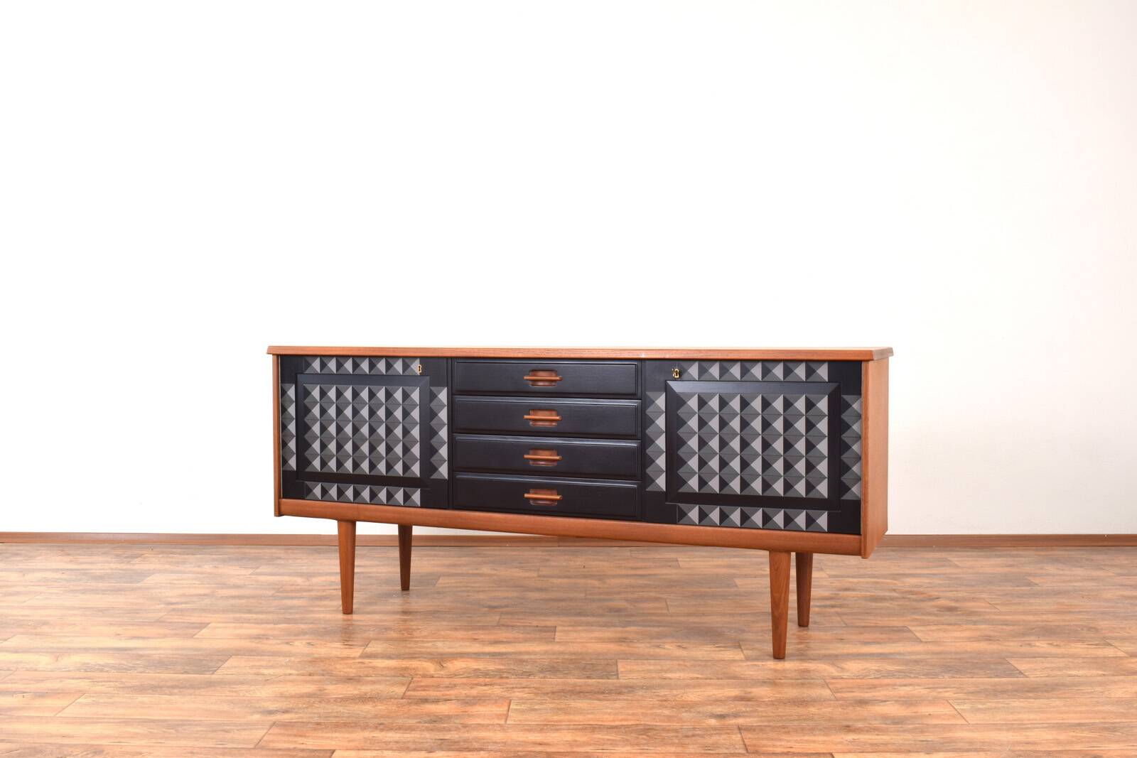 Mid-Century Op-Art Hand-Painted Teak Sideboard by Gustav Bahus, 1960s