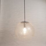 Large glass globe pendant light with bubbles and chrome by Peil & Putzler, Germany, 1970s.