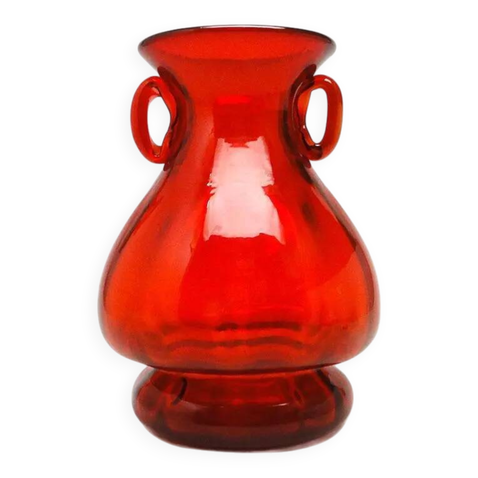 Mid-century modern vase, red glass, designed by J. Słuczan-Orkusz, Poland, 1970s