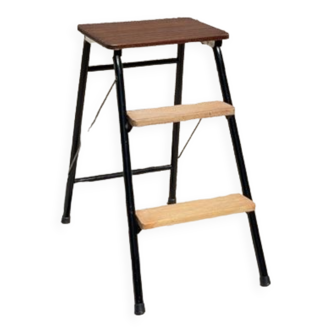 Folding stepladder stool steel and wood vintage
