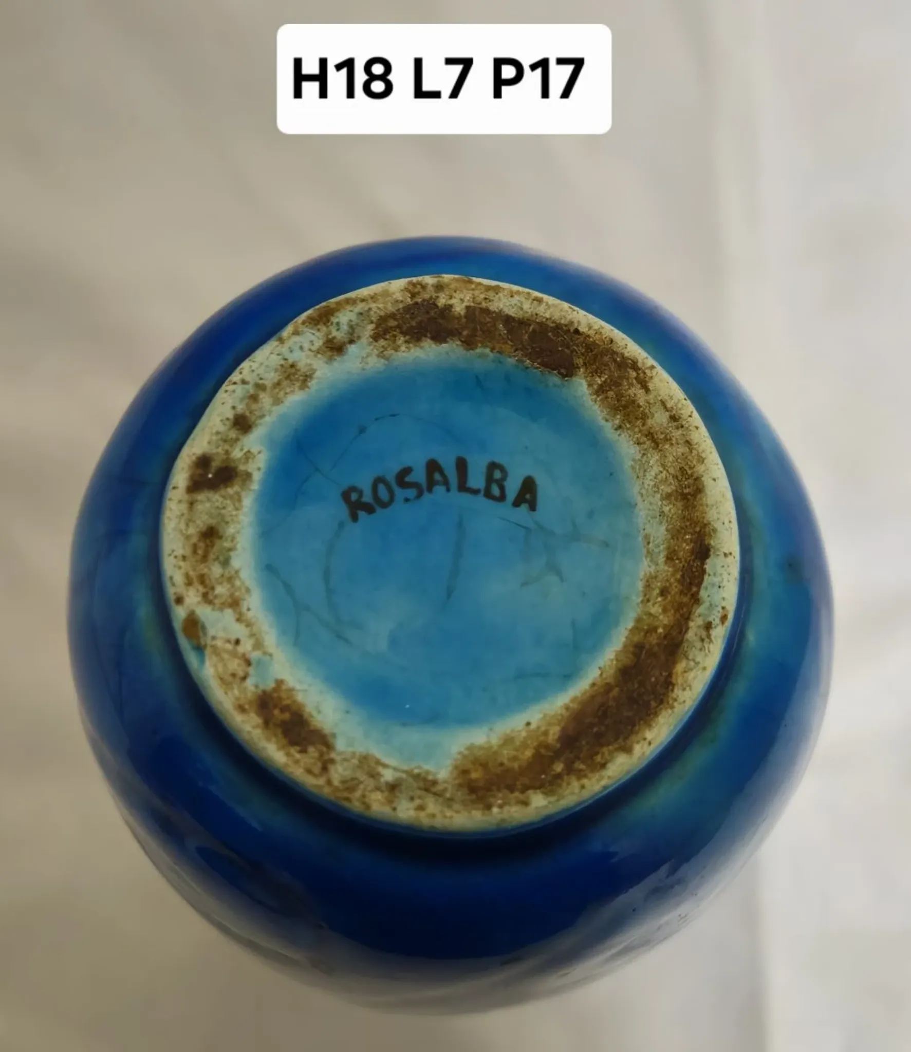 Ceramic vase signed Rosalba – deep Egyptian blue