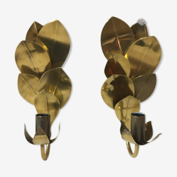 Pair of golden vegetable wall lamps "Hollywood Regency" style