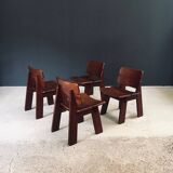 Constructivist Oak Dining Chairs, Belgium, 1960s, Set of 4