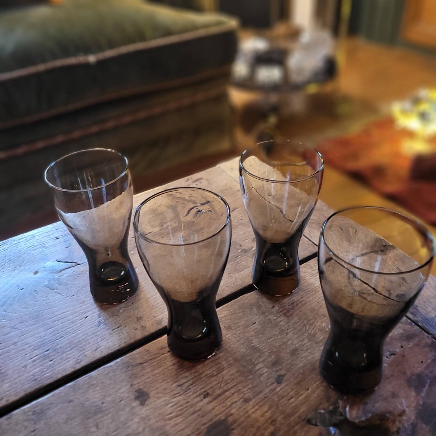 4 verres long drink en verre fumé 70s