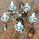 5-light chandelier in brass and blue opaline, 1950s