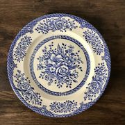 Set of 6 English flat plates, in ironstone ceramic, flower patterns