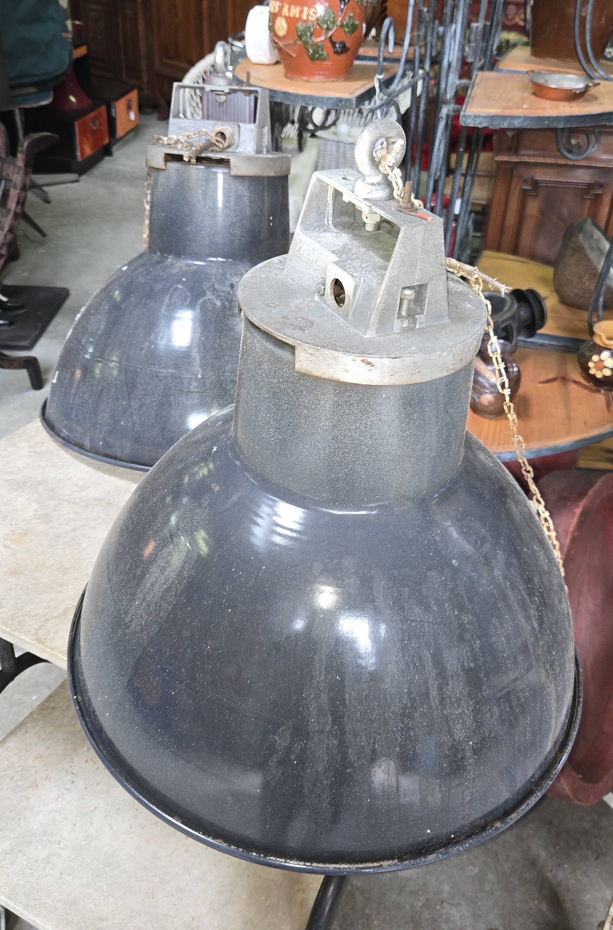 Pair of industrial Mazda pendant lights in enamelled sheet metal – Ø 52 cm