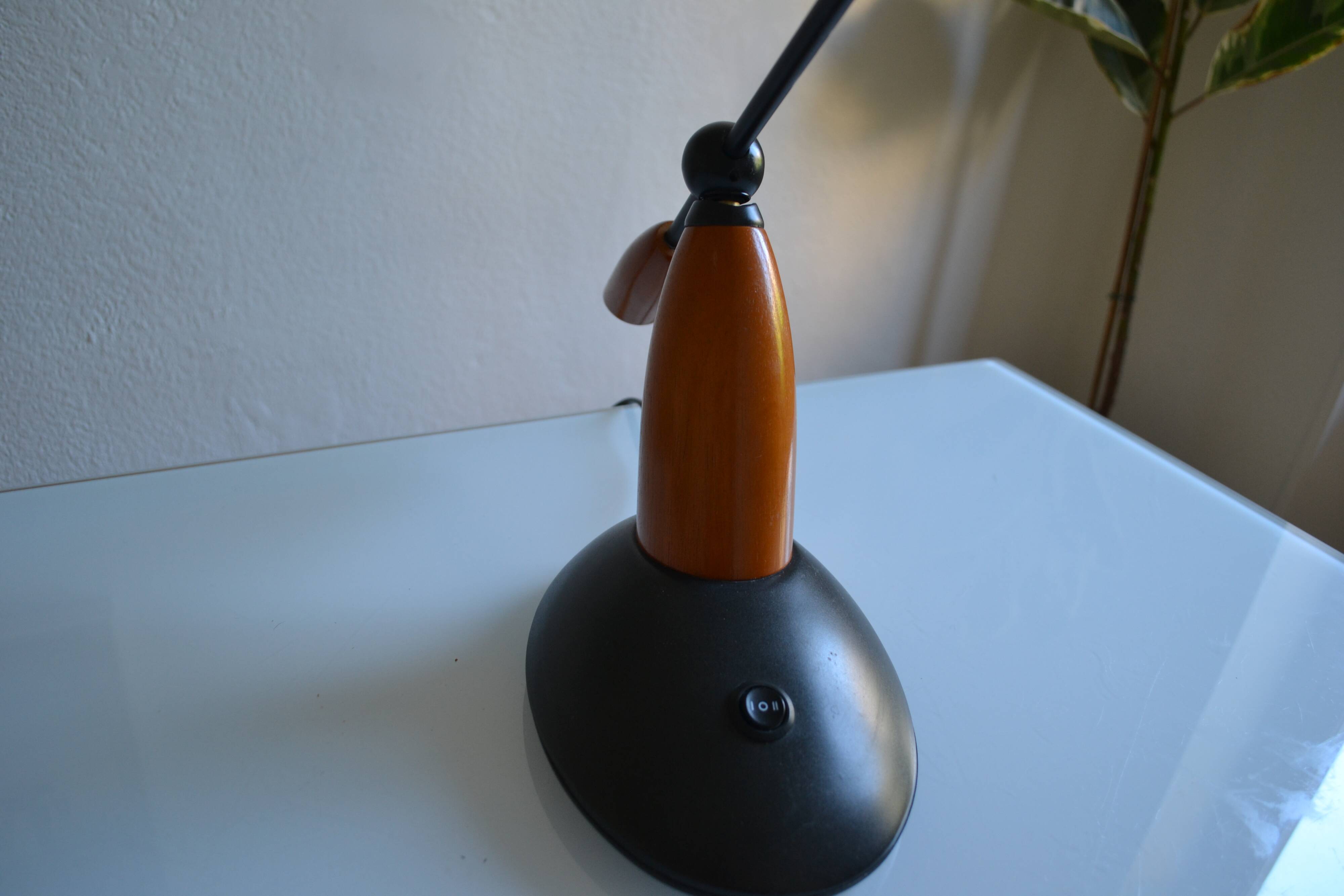 Vintage postmodernist metal and wood table lamp from the 1980s