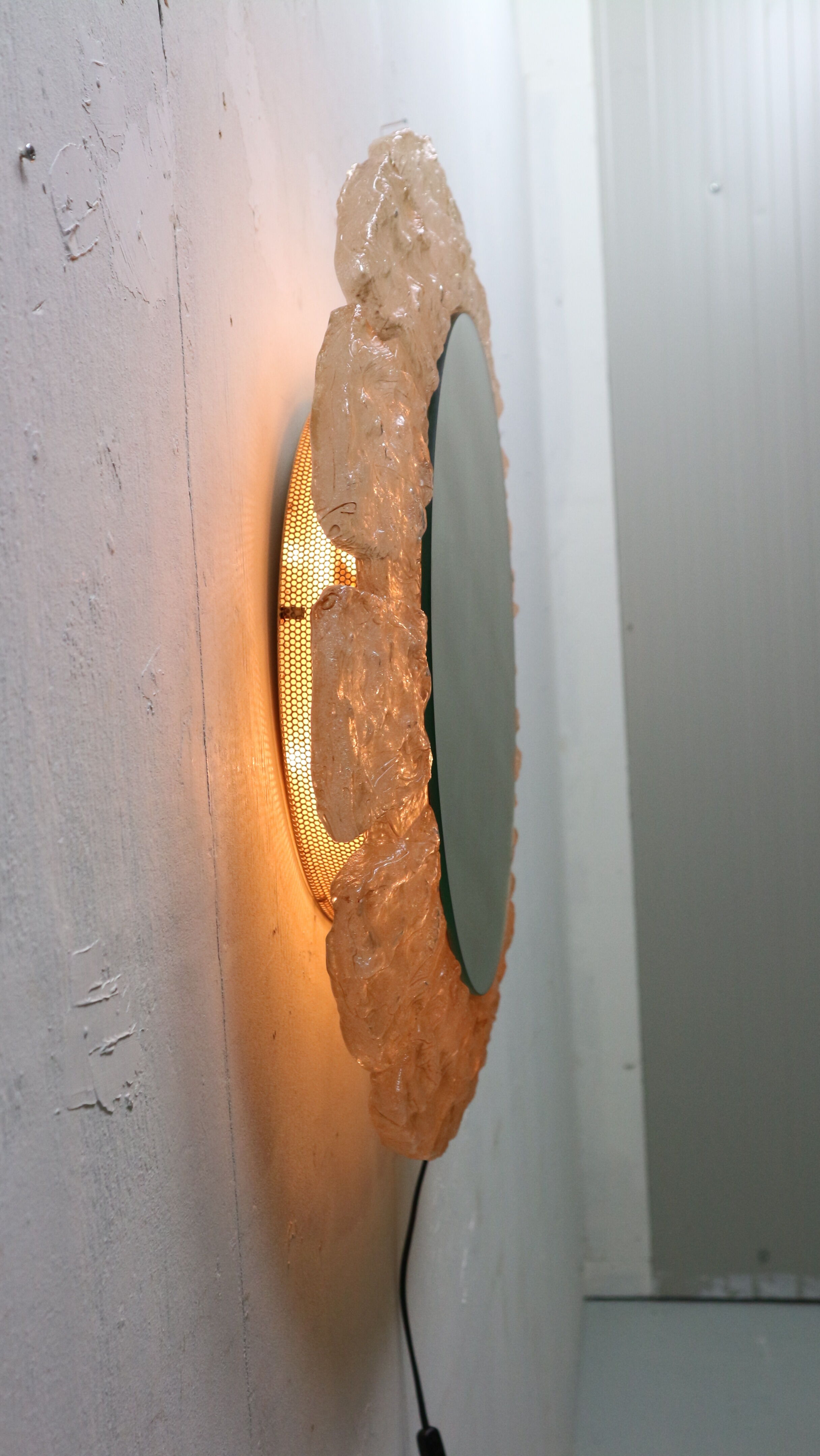 Egon hillebrand round acrylic illuminated mirror with lightening, 1970's germany