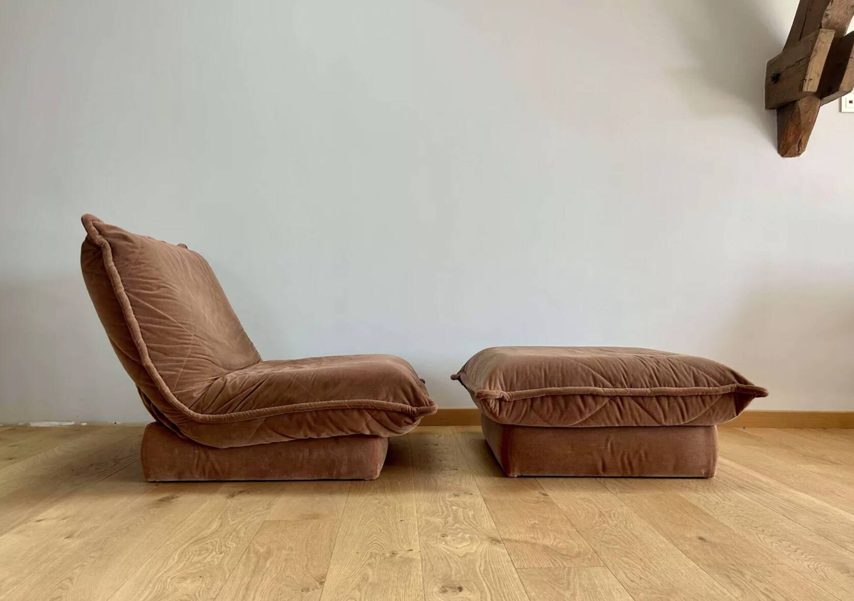 Vintage armchair and ottoman, brown velvet, Switzerland 1960