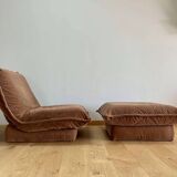 Vintage armchair and ottoman, brown velvet, Switzerland 1960