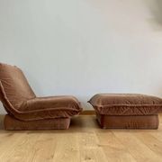 Vintage armchair and ottoman, brown velvet, Switzerland 1960