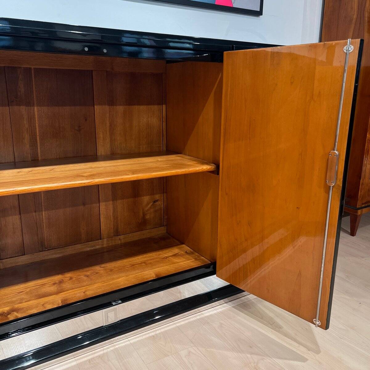 Large Art Deco Sideboard in Black Lacquer & Maple, France, 1930