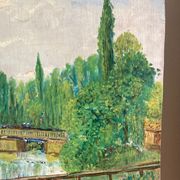 Oil painting on panel The bridge of Créteil signed H.Jaquemart nineteenth century