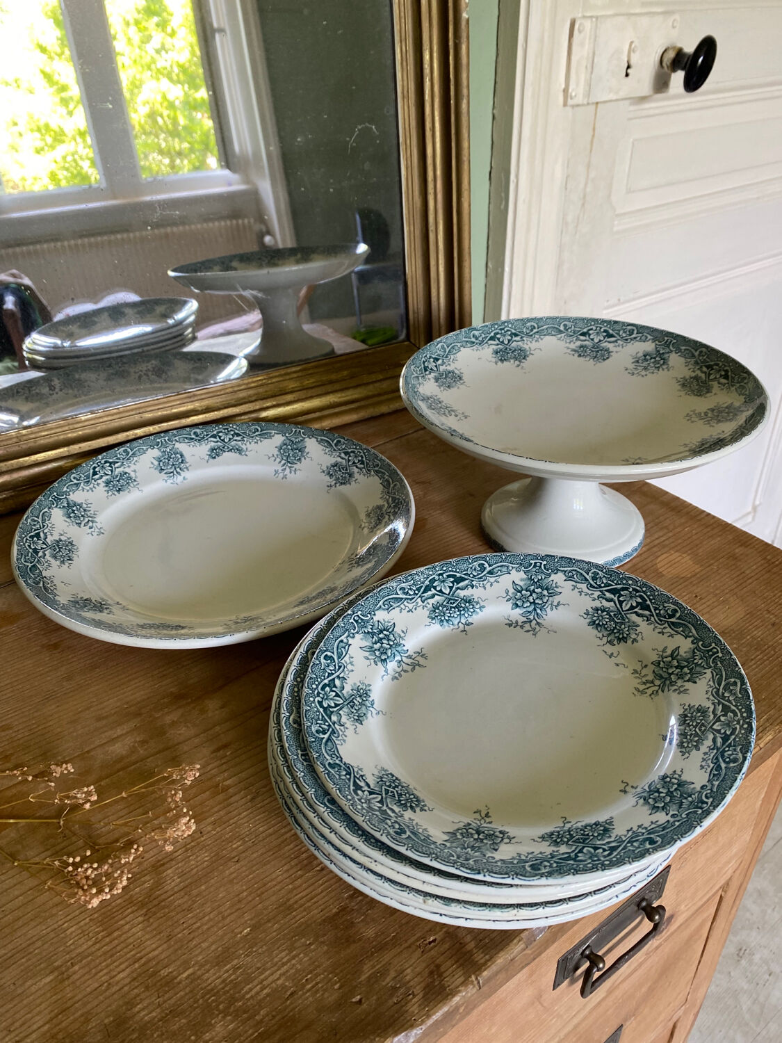 Old dessert service, compotier flat plates iron Prima Saint Amand