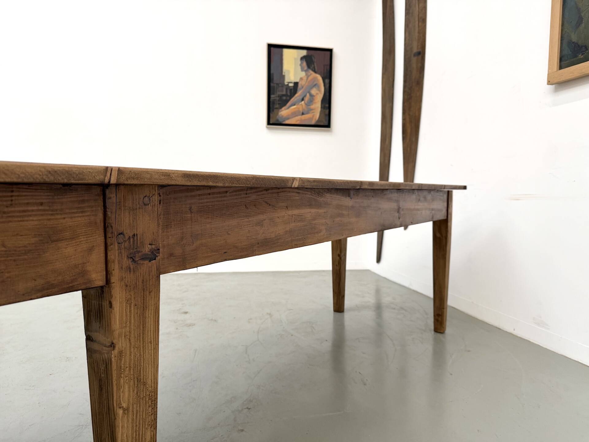 XXL farmhouse table 4 metres in solid pine - 6 legs - 1950s