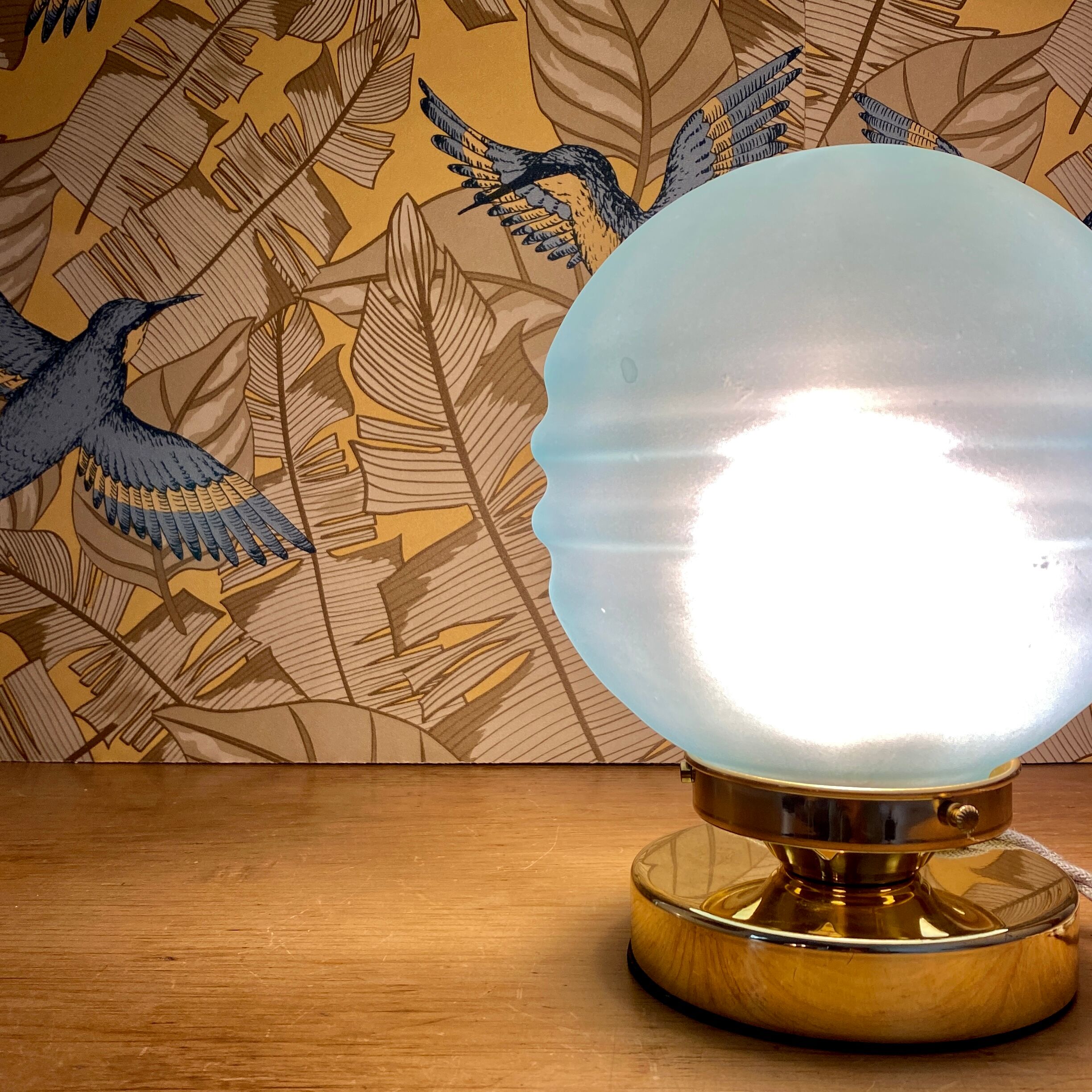 Vintage table lamp globe in blue frosted glass
