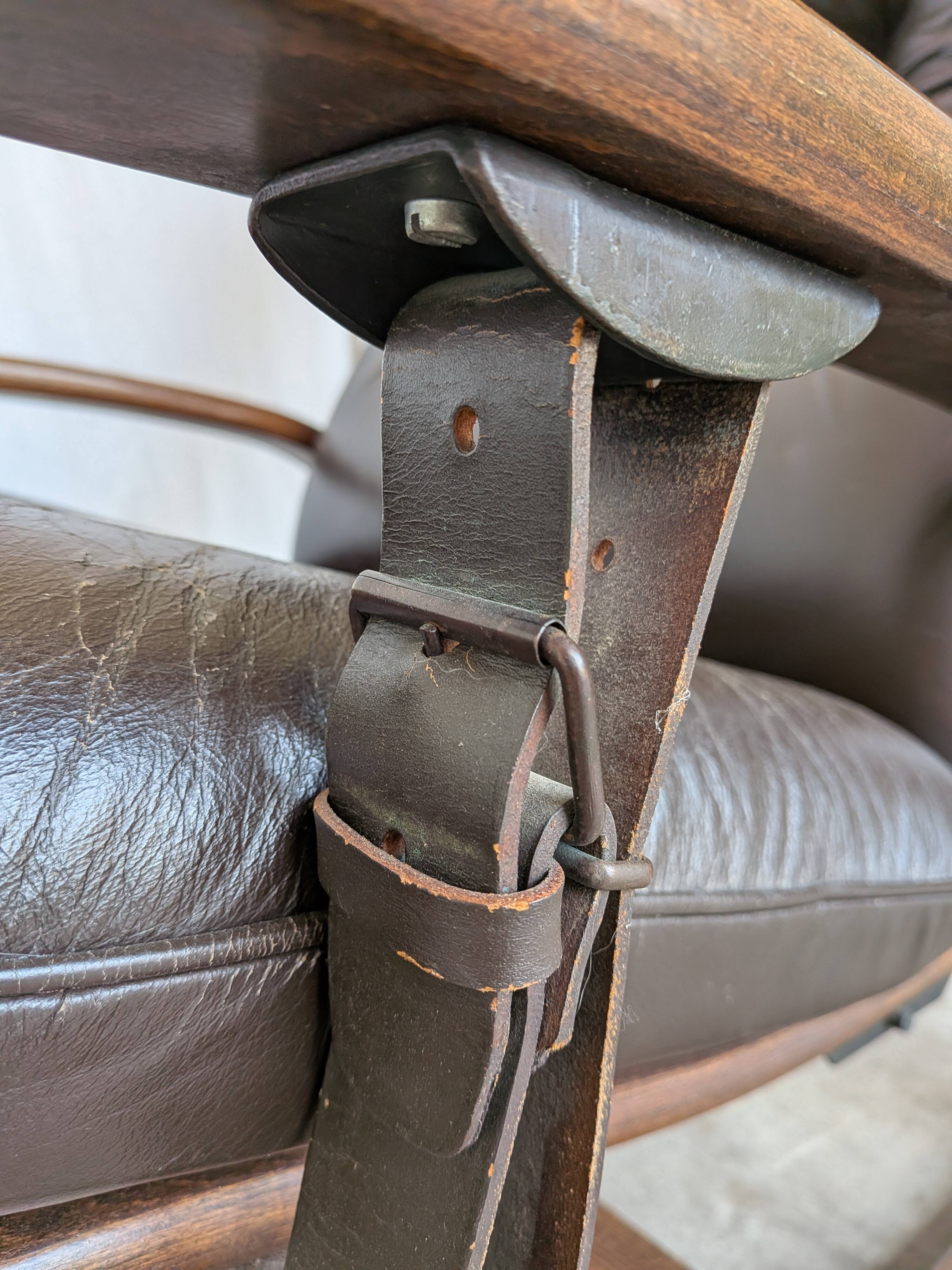 Vintage Panther Lounge Chair with Ottoman / Brown Leather Recliner Armchair