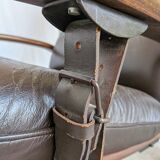 Vintage Panther Lounge Chair with Ottoman / Brown Leather Recliner Armchair