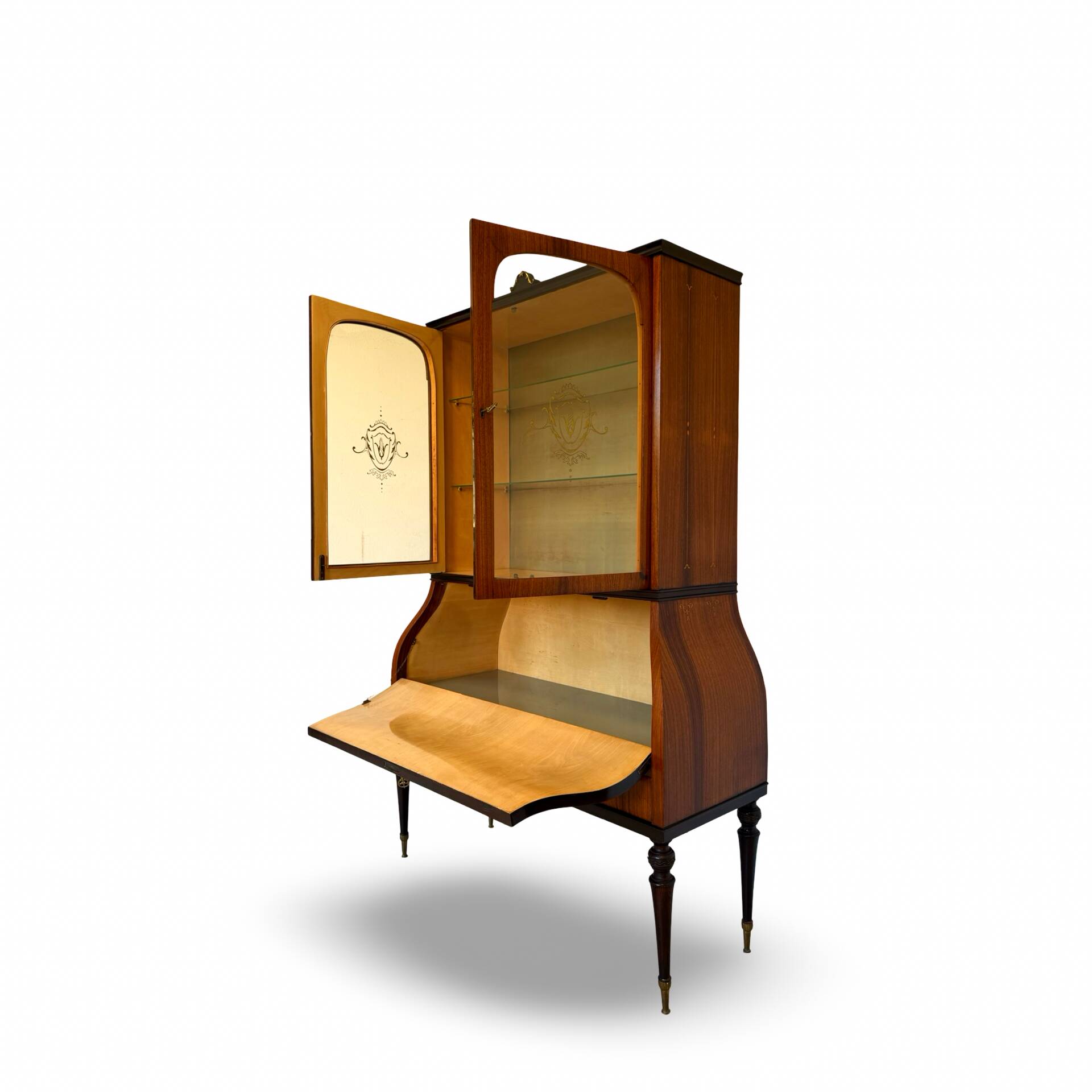 Secretary credenza in marquetry in the Italian Louis XV style from the mid-century, 1960.