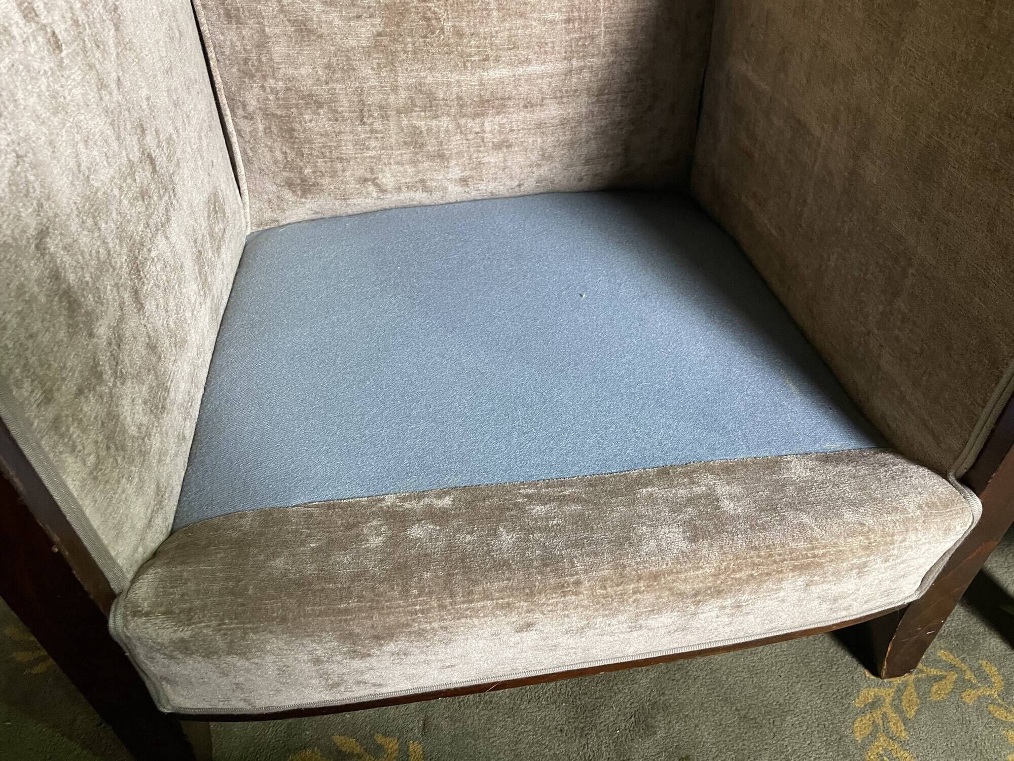 Pair of Art Deco armchairs in taupe velvet