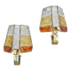 Brutalist pair of wall sconces in hammered glass by Longobard 1970.