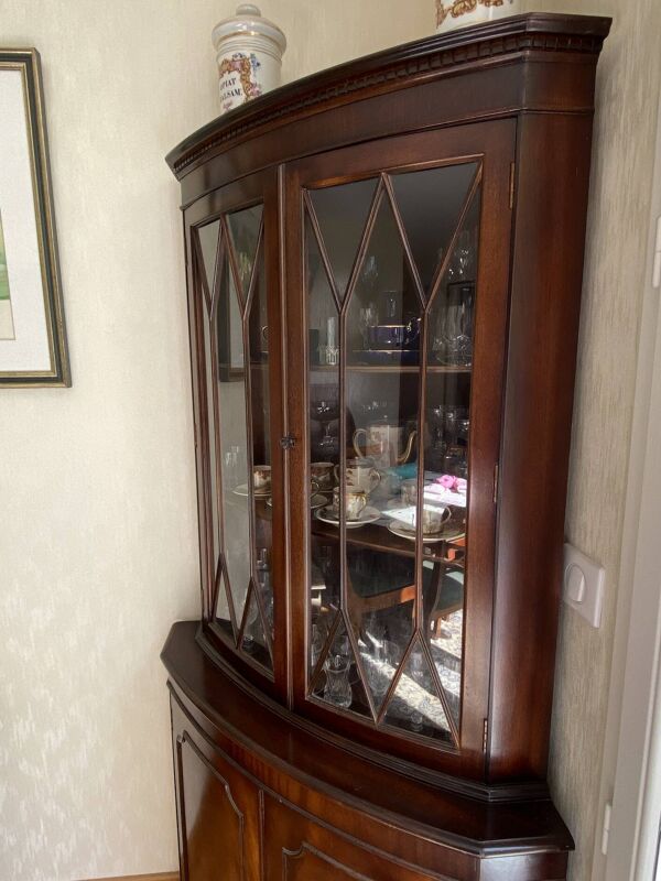 Vitrine Encoignure Anglaise - Vaisselier d’angle Acajou