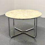 Vintage round marble dining table with tubular frame base