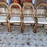 4 fauteuils vintage en Bambou 70's  dans le style Maugrion Roche Bobois