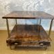 Aldo Tura side table in hazel brown tones with brass legs and bottom drawer
