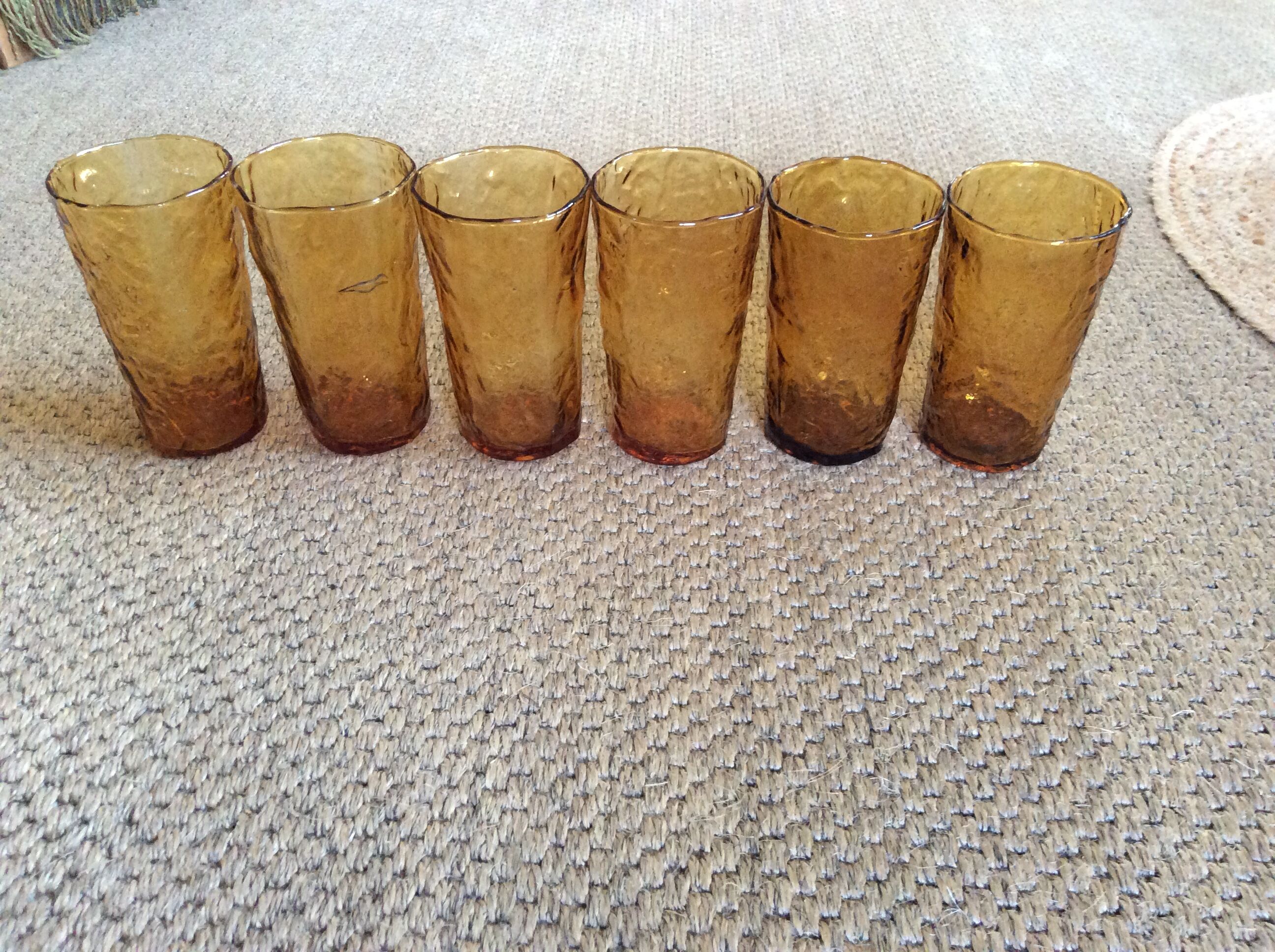 Series of 6 amber glasses