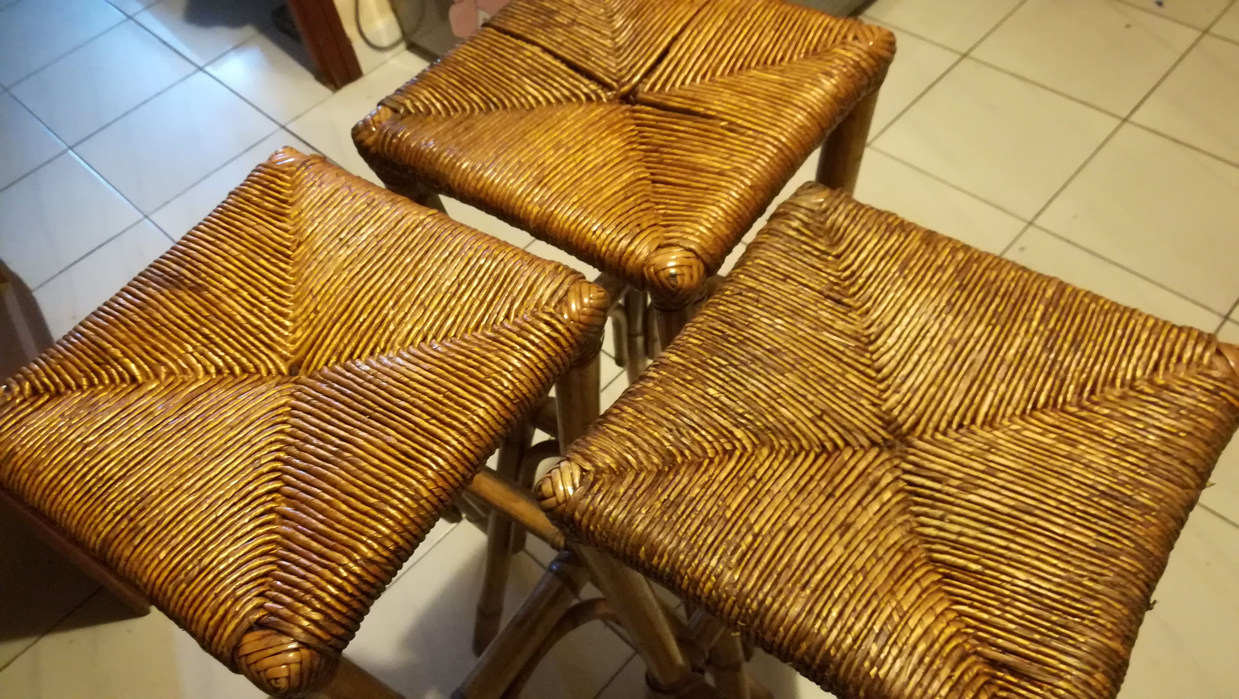 3 rattan bar stools seated mulched 1960s