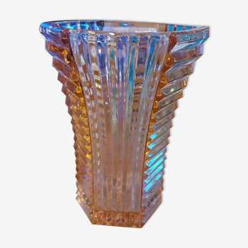 Exagonal vase - Art Deco style, Rosaline glass