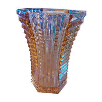 Exagonal vase - Art Deco style, Rosaline glass