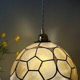 Vintage mother-of-pearl and brass lampshade pendant light