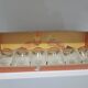 Set of 6 cognac glasses, clear glass, gilding / Austria / 1960s.