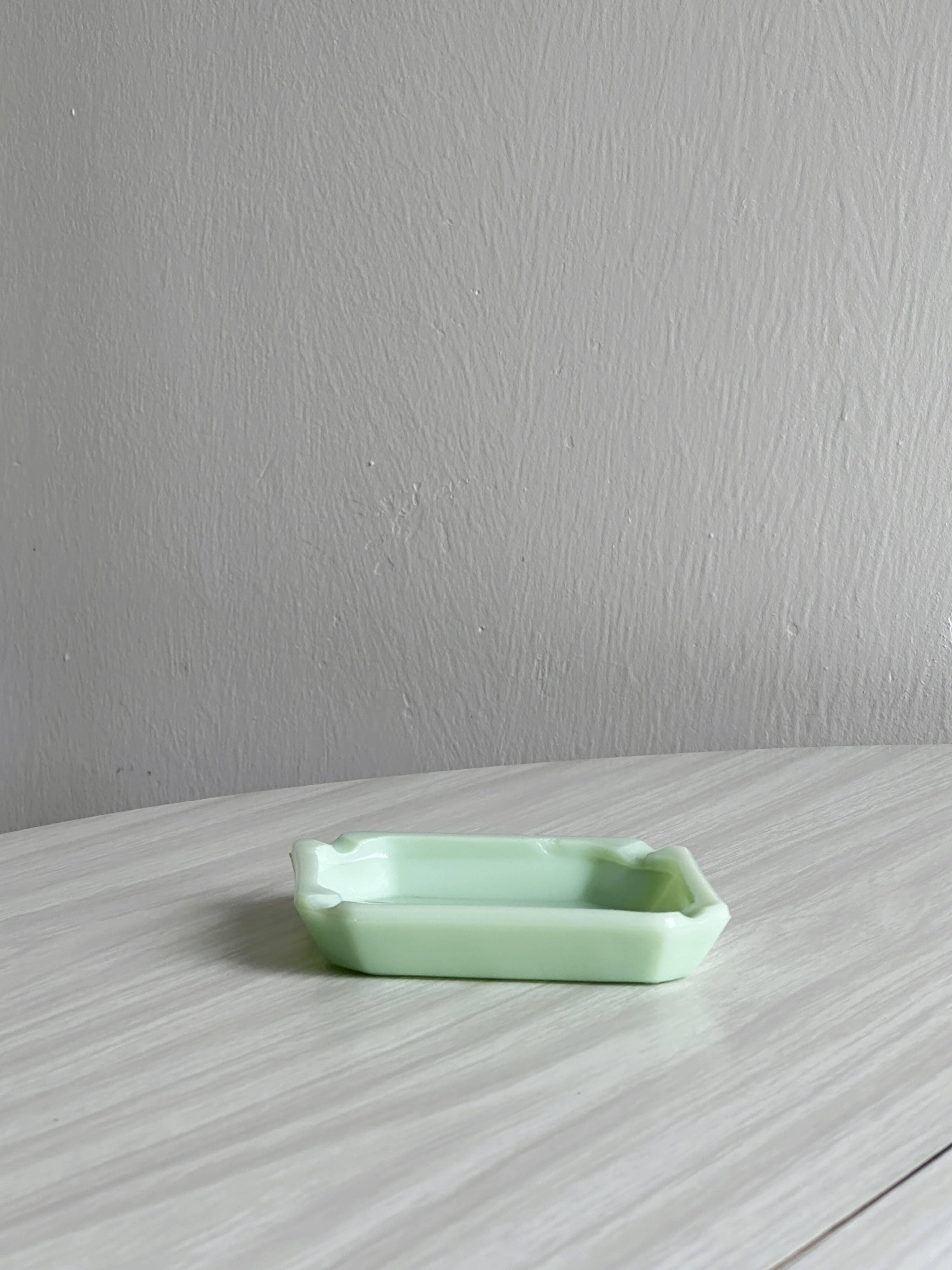 Vintage green opaline glass ashtray