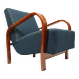Fauteuil Art déco Karel Koželka & Antonín Kropáček années 50, tissu bouclé bleu foncé Vintage Lounge Chair