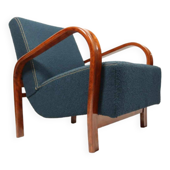 Fauteuil Art déco Karel Koželka & Antonín Kropáček années 50, tissu bouclé bleu foncé Vintage Lounge Chair