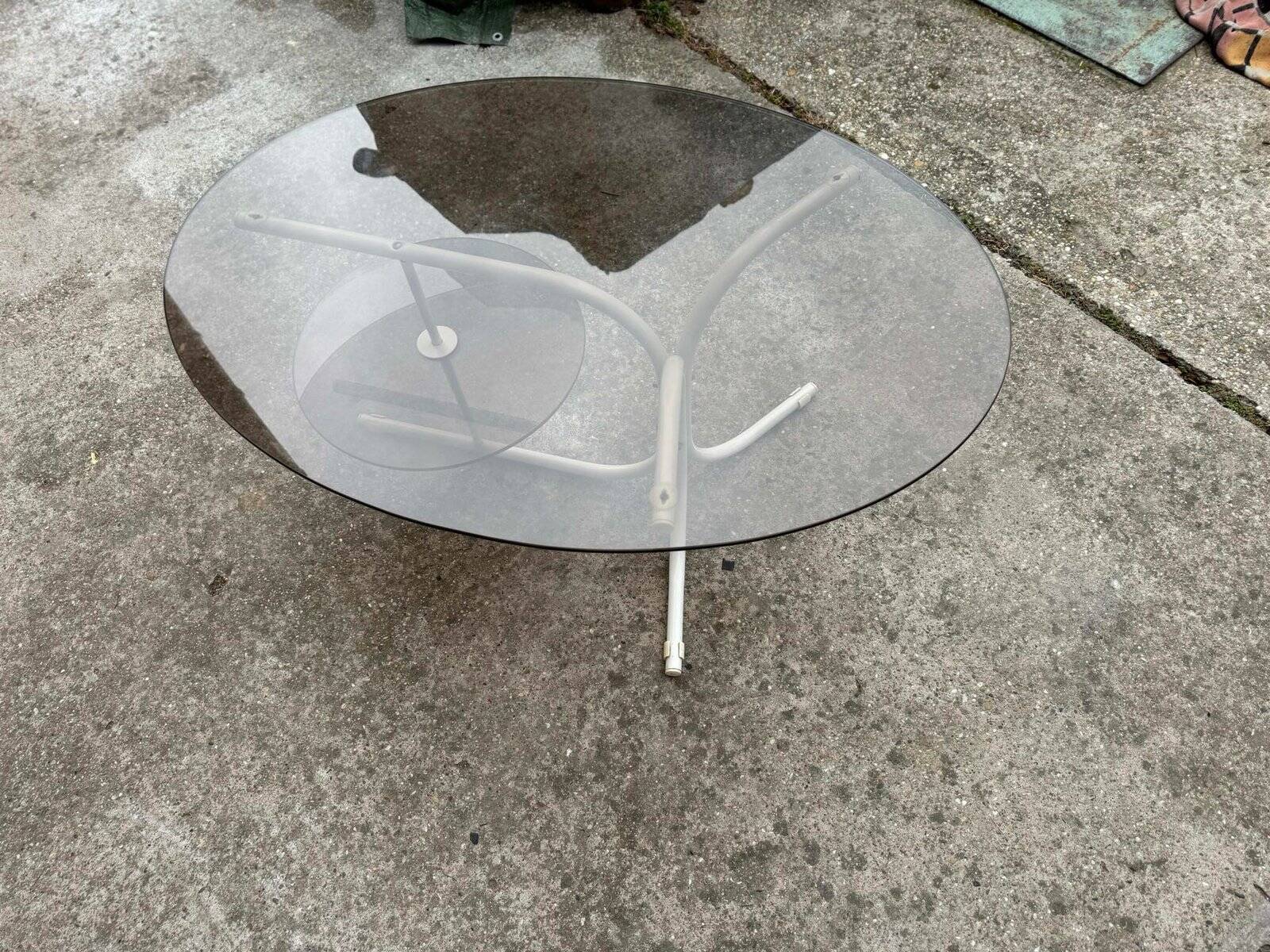 Coffee oval table with metal legs and smoky glass top, 1990s