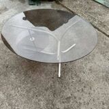 Coffee oval table with metal legs and smoky glass top, 1990s