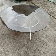 Coffee oval table with metal legs and smoky glass top, 1990s