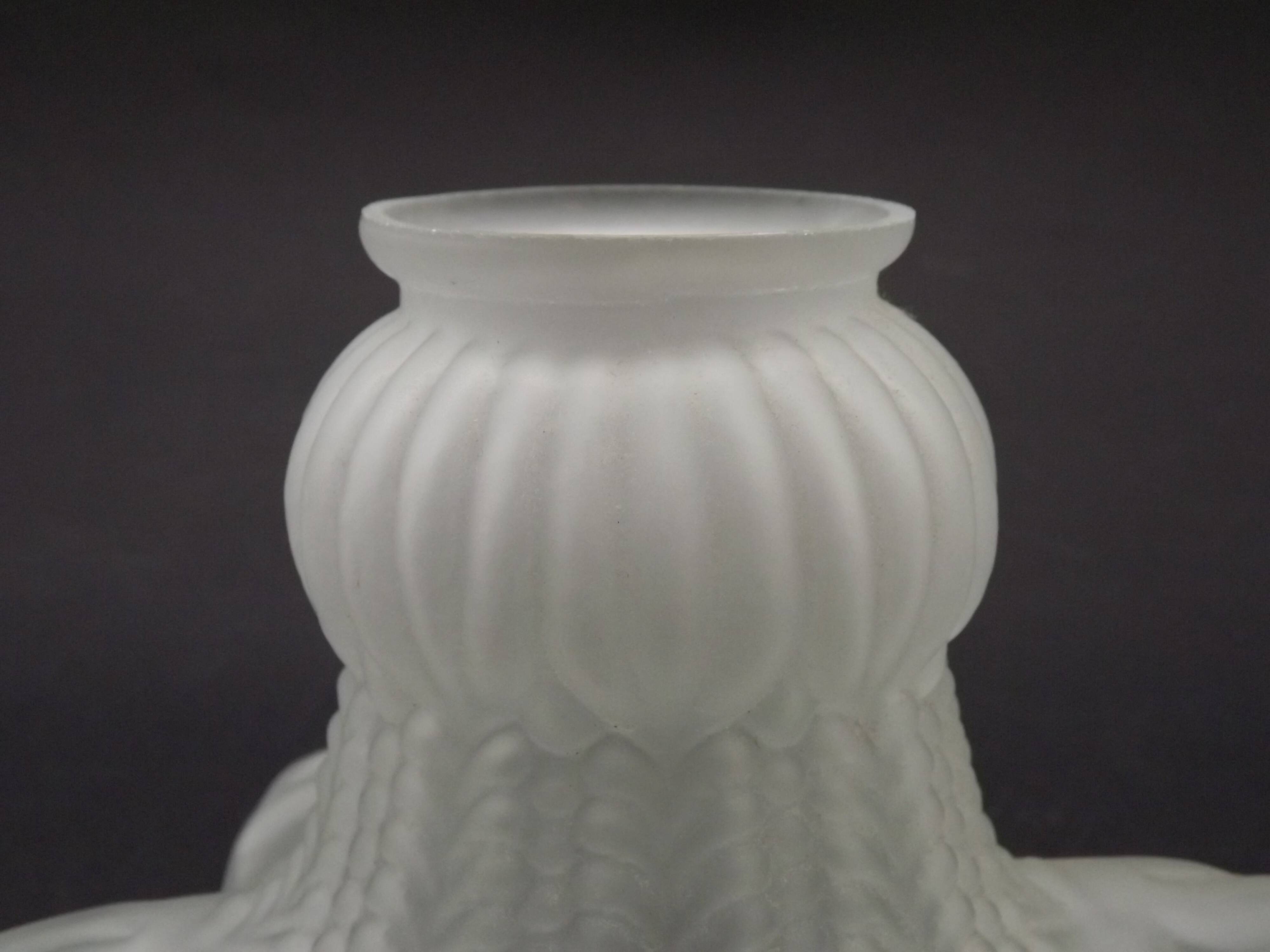 French vintage white opaque glass replacement shade with frilled edge.