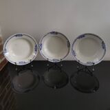3 assiettes creuses à frise bleu & éventails St Amand