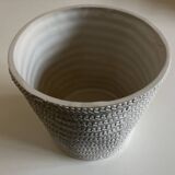 White stamped glazed earthenware pottery planter