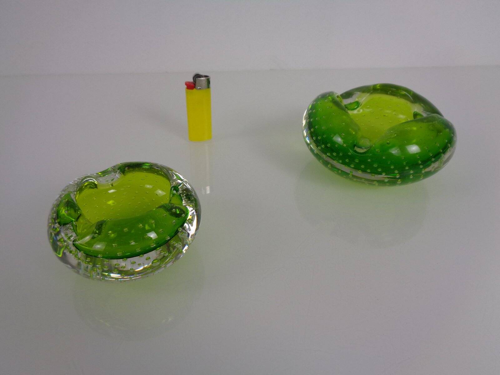 Green Sommerso Murano Glass Ashtrays, Italy, 1960s, Set of 2