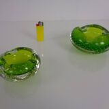 Green Sommerso Murano Glass Ashtrays, Italy, 1960s, Set of 2