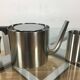 Arne Jacobsen stainless steel teapot and milk pot, Cylinda Line, by Stelton