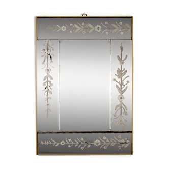 Vintage 50's wall mirror in italian design decorated glass